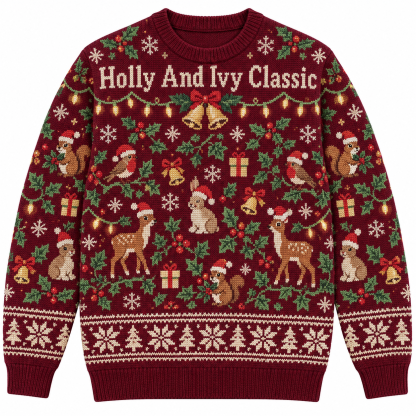 [popular-sweater:PX-18-12:front] Holly And Ivy Classic Ugly Christmas Sweatshirt - Front view
