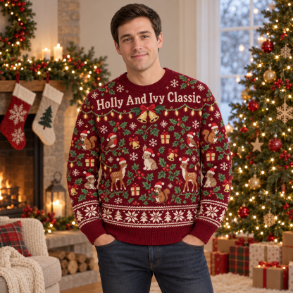 [popular-sweater:PX-18-12:male] Holly And Ivy Classic Ugly Christmas Sweatshirt - Male view