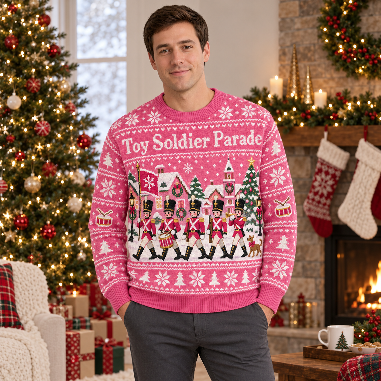 [popular-sweater:PX-18-14:male] Toy Soldier Parade Ugly Christmas Sweatshirt - Male view