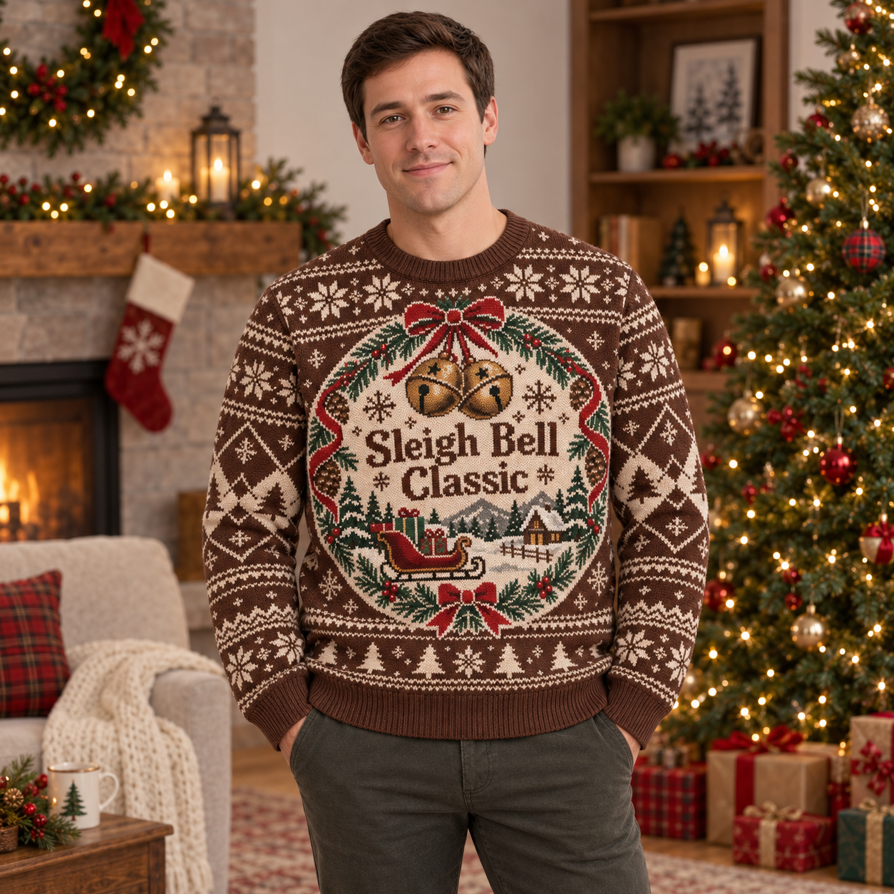 [popular-sweater:PX-18-15:male] Sleigh Bell Classic Ugly Christmas Sweatshirt - Male view