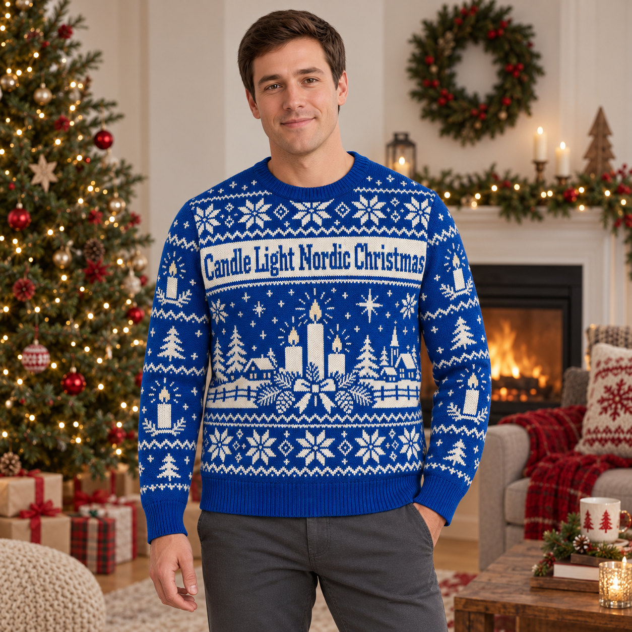 [popular-sweater:PX-18-16:male] Candle Light Nordic Christmas Ugly Christmas Sweatshirt - Male view