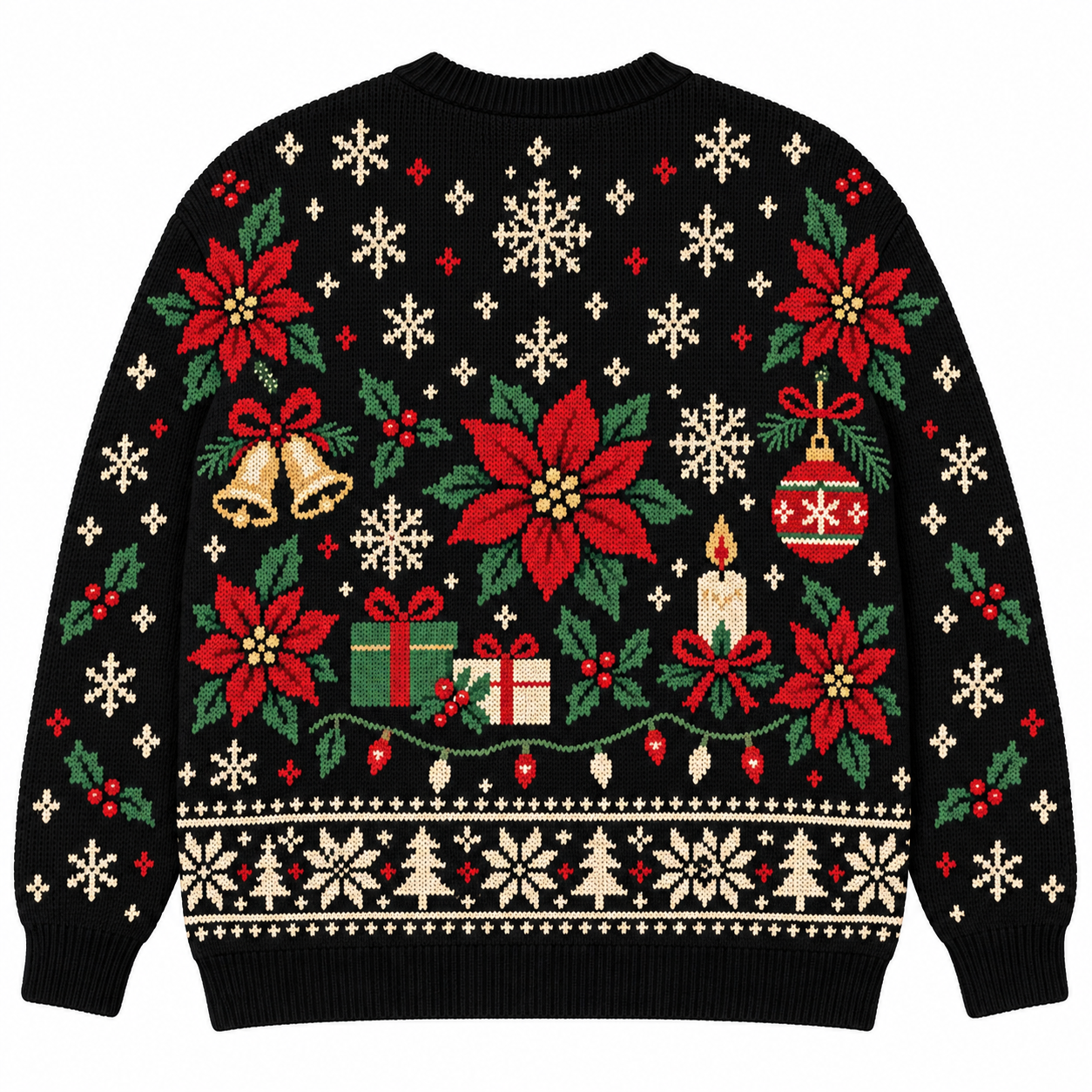 [popular-sweater:PX-18-18:back] Poinsettia Christmas Ugly Christmas Sweatshirt - Back view