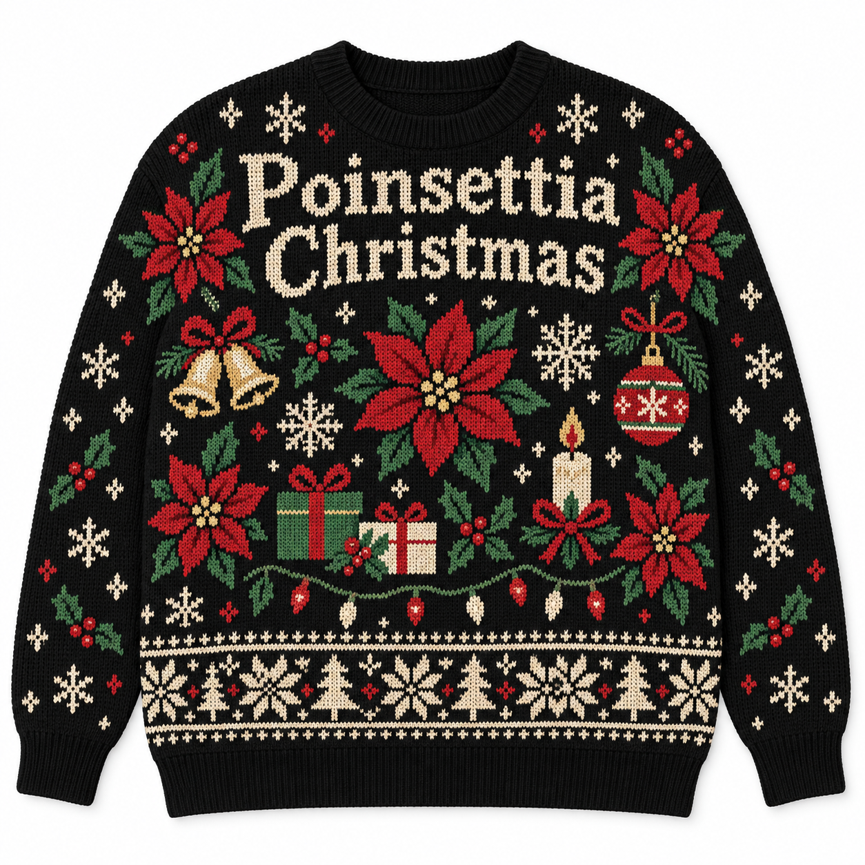 [popular-sweater:PX-18-18:front] Poinsettia Christmas Ugly Christmas Sweatshirt - Front view