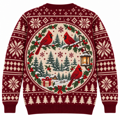 [popular-sweater:PX-18-20:back] Cardinal Christmas Birds Ugly Christmas Sweatshirt - Back view