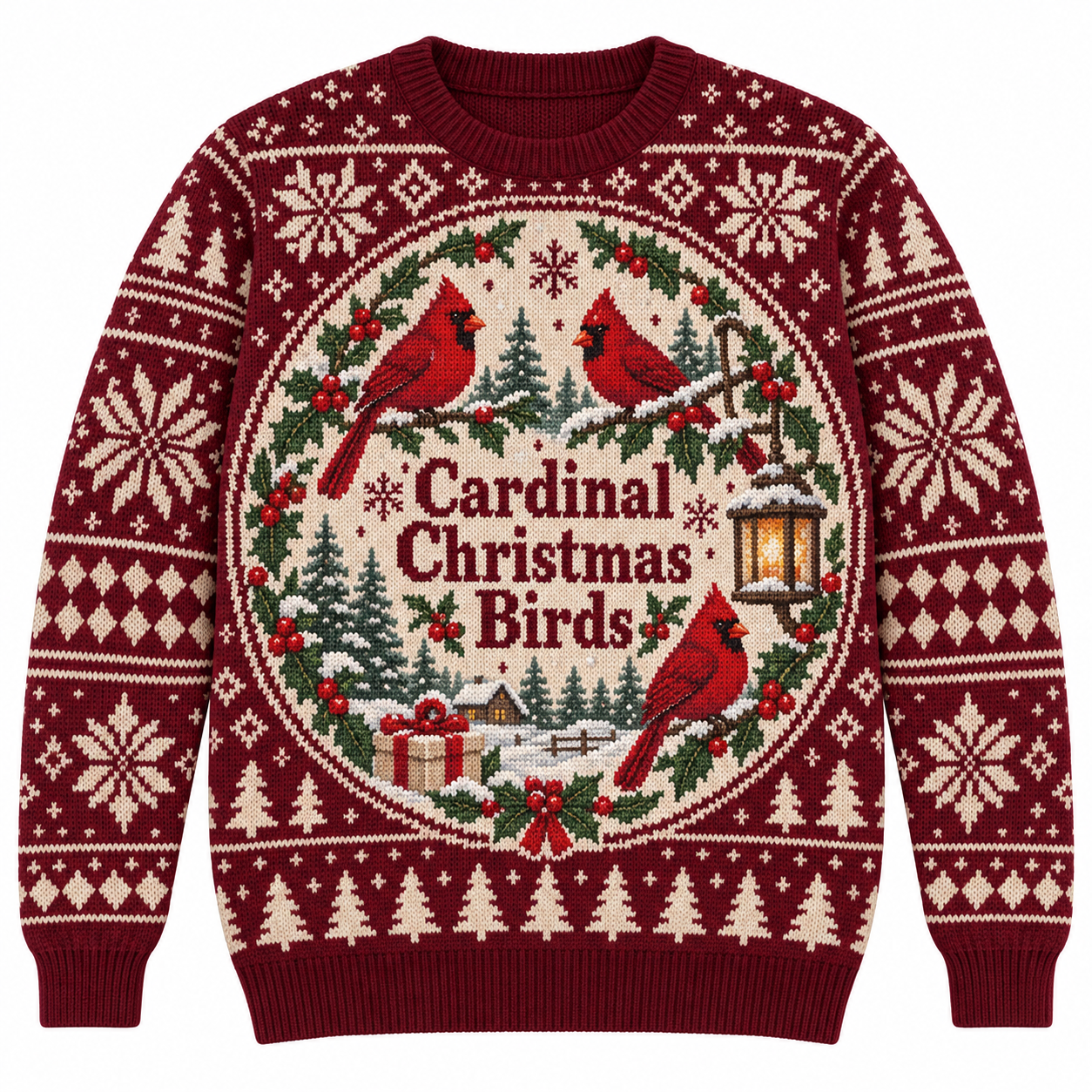 [popular-sweater:PX-18-20:front] Cardinal Christmas Birds Ugly Christmas Sweatshirt - Front view
