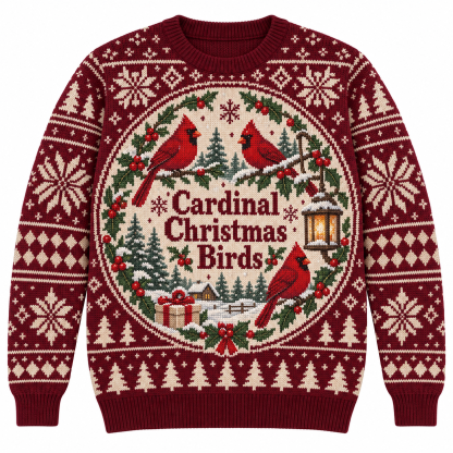 [popular-sweater:PX-18-20:front] Cardinal Christmas Birds Ugly Christmas Sweatshirt - Front view