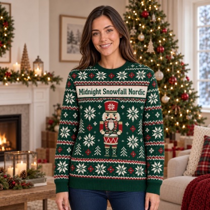 [popular-sweater:PX-18-21:female] Midnight Snowfall Nordic Ugly Christmas Sweatshirt - Female view