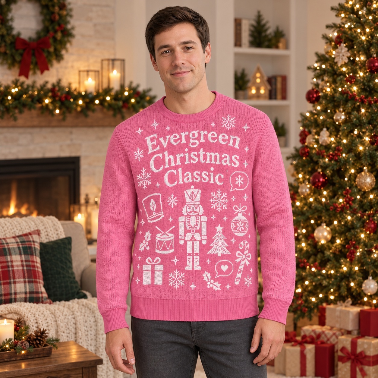 [popular-sweater:PX-18-22:male] Evergreen Christmas Classic Ugly Christmas Sweatshirt - Male view