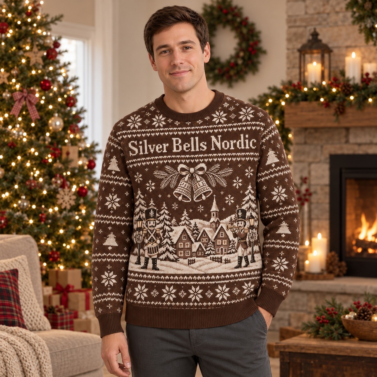 [popular-sweater:PX-18-23:male] Silver Bells Nordic Ugly Christmas Sweatshirt - Male view