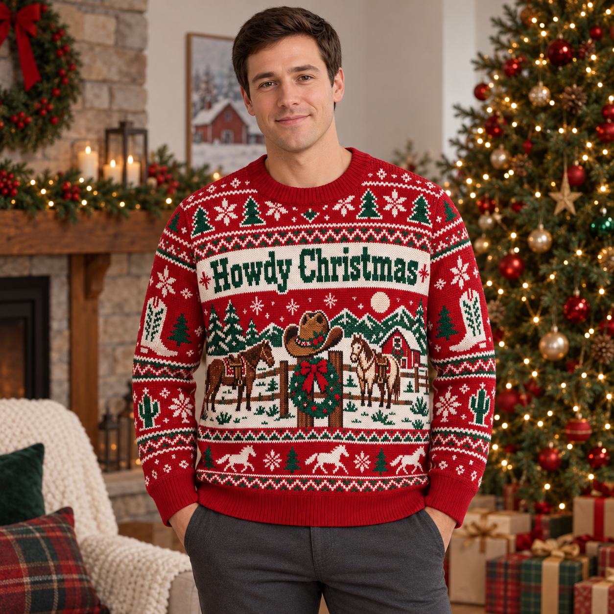[popular-sweater:PX-19-01:male] Howdy Christmas Ugly Christmas Sweatshirt - Male view