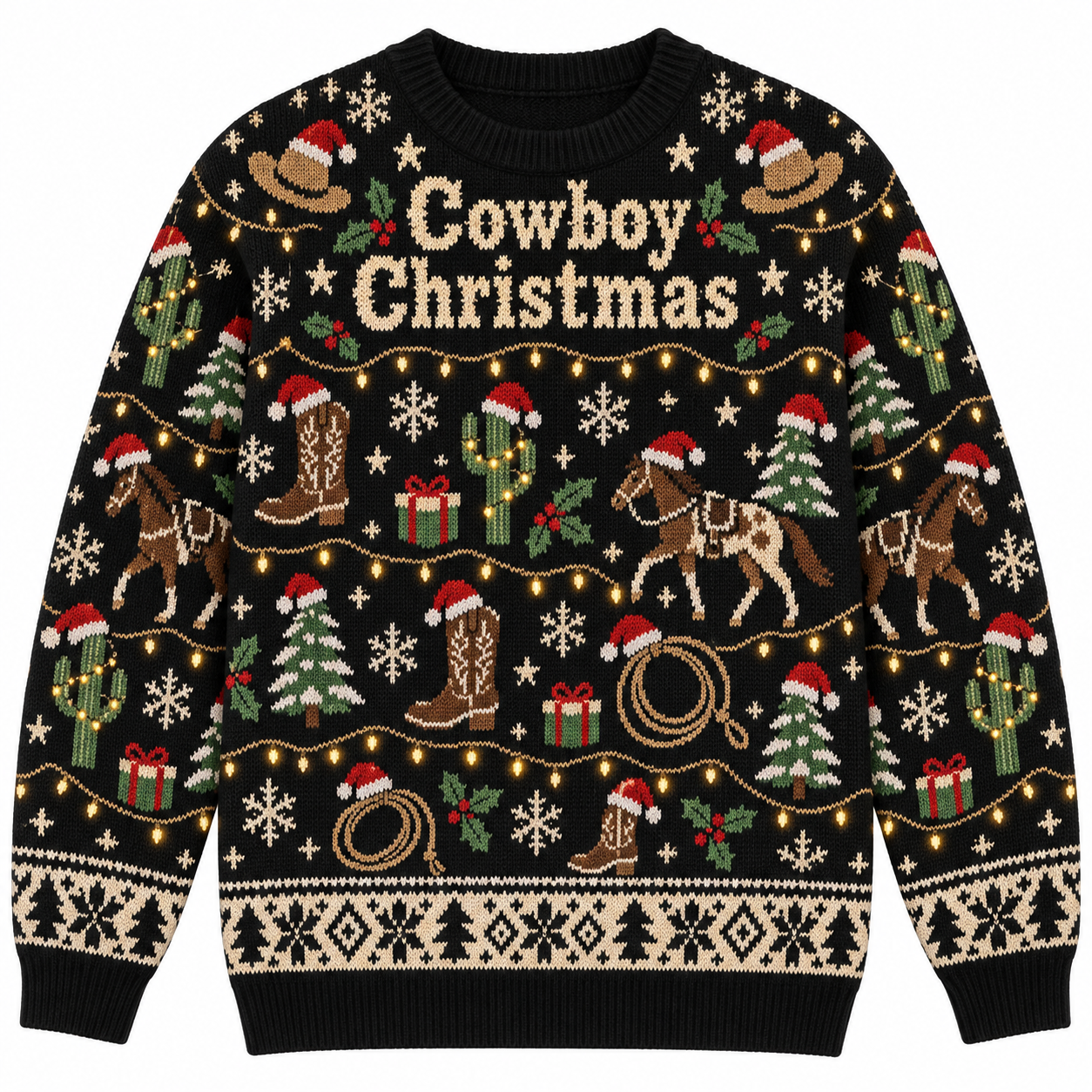 [popular-sweater:PX-19-02:front] Cowboy Christmas Ugly Christmas Sweatshirt - Front view