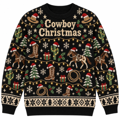 [popular-sweater:PX-19-02:front] Cowboy Christmas Ugly Christmas Sweatshirt - Front view
