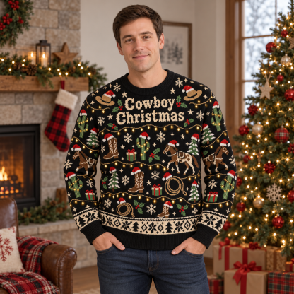 [popular-sweater:PX-19-02:male] Cowboy Christmas Ugly Christmas Sweatshirt - Male view