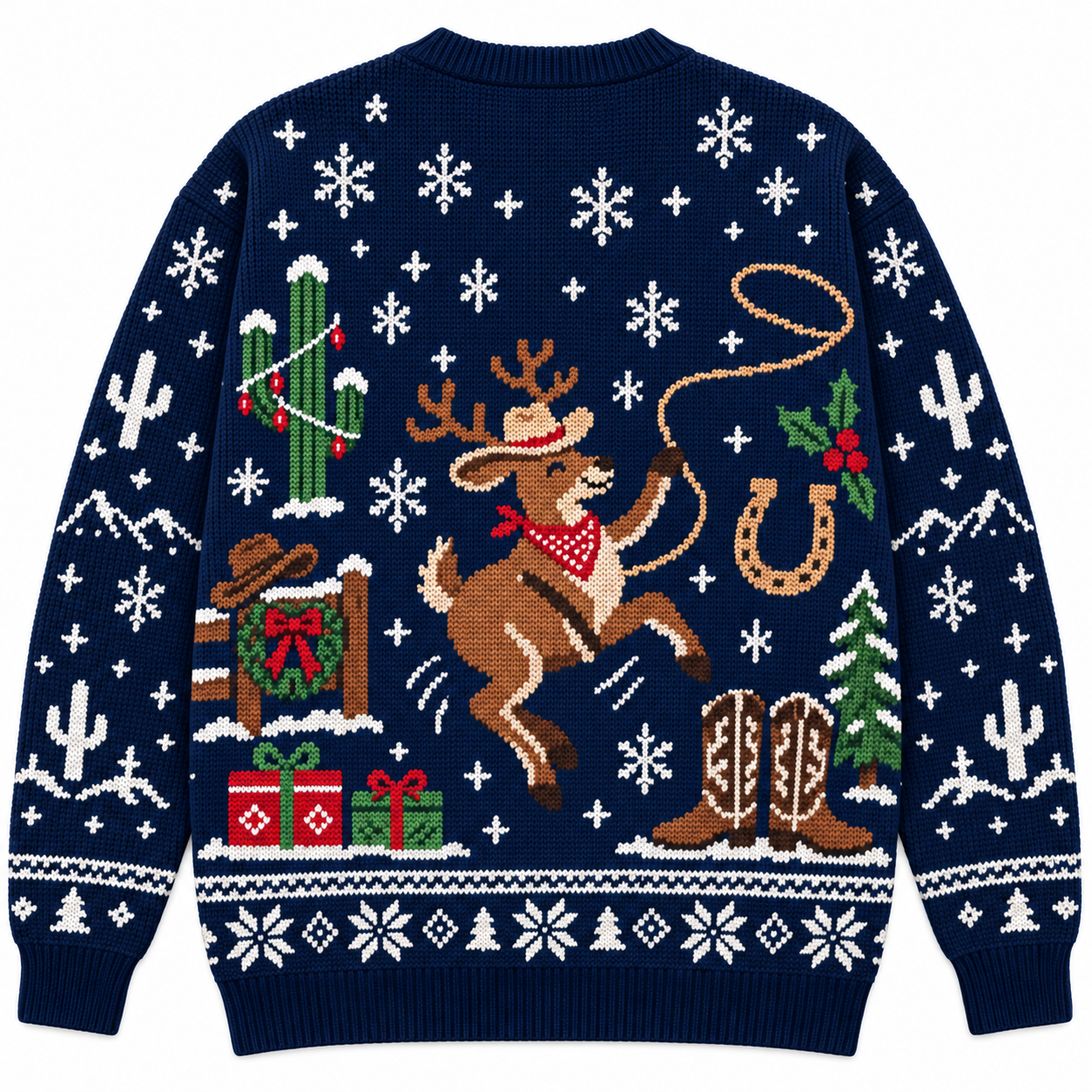 [popular-sweater:PX-19-03:back] Rodeo Reindeer Ugly Christmas Sweatshirt - Back view