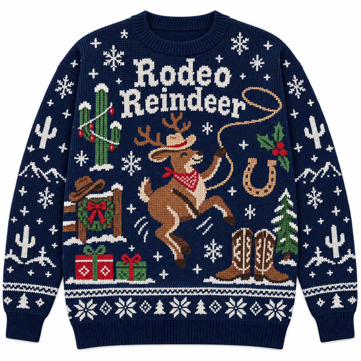 [popular-sweater:PX-19-03:front] Rodeo Reindeer Ugly Christmas Sweatshirt - Front view