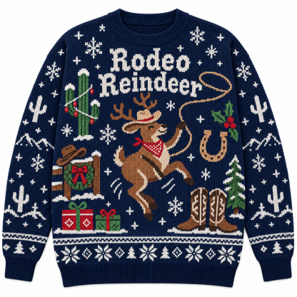 [popular-sweater:PX-19-03:front] Rodeo Reindeer Ugly Christmas Sweatshirt - Front view