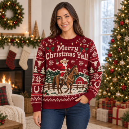 [popular-sweater:PX-19-04:female] Merry Christmas Yall Ugly Christmas Sweatshirt - Female view