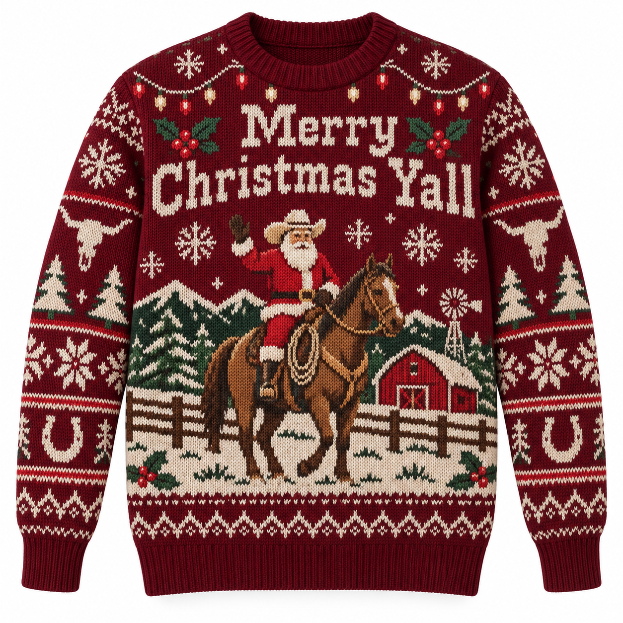 [popular-sweater:PX-19-04:front] Merry Christmas Yall Ugly Christmas Sweatshirt - Front view