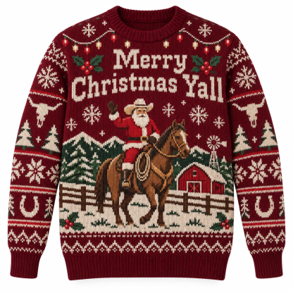 [popular-sweater:PX-19-04:front] Merry Christmas Yall Ugly Christmas Sweatshirt - Front view