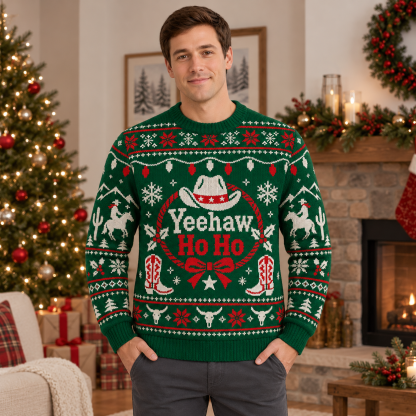 [popular-sweater:PX-19-05:male] Yeehaw Ho Ho Ugly Christmas Sweatshirt - Male view