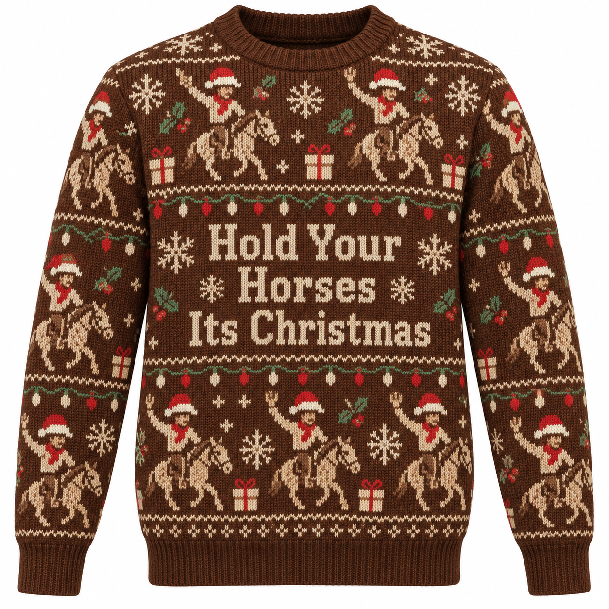 [popular-sweater:PX-19-07:front] Hold Your Horses Its Christmas Ugly Christmas Sweatshirt - Front view