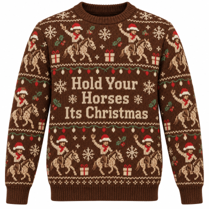 [popular-sweater:PX-19-07:front] Hold Your Horses Its Christmas Ugly Christmas Sweatshirt - Front view