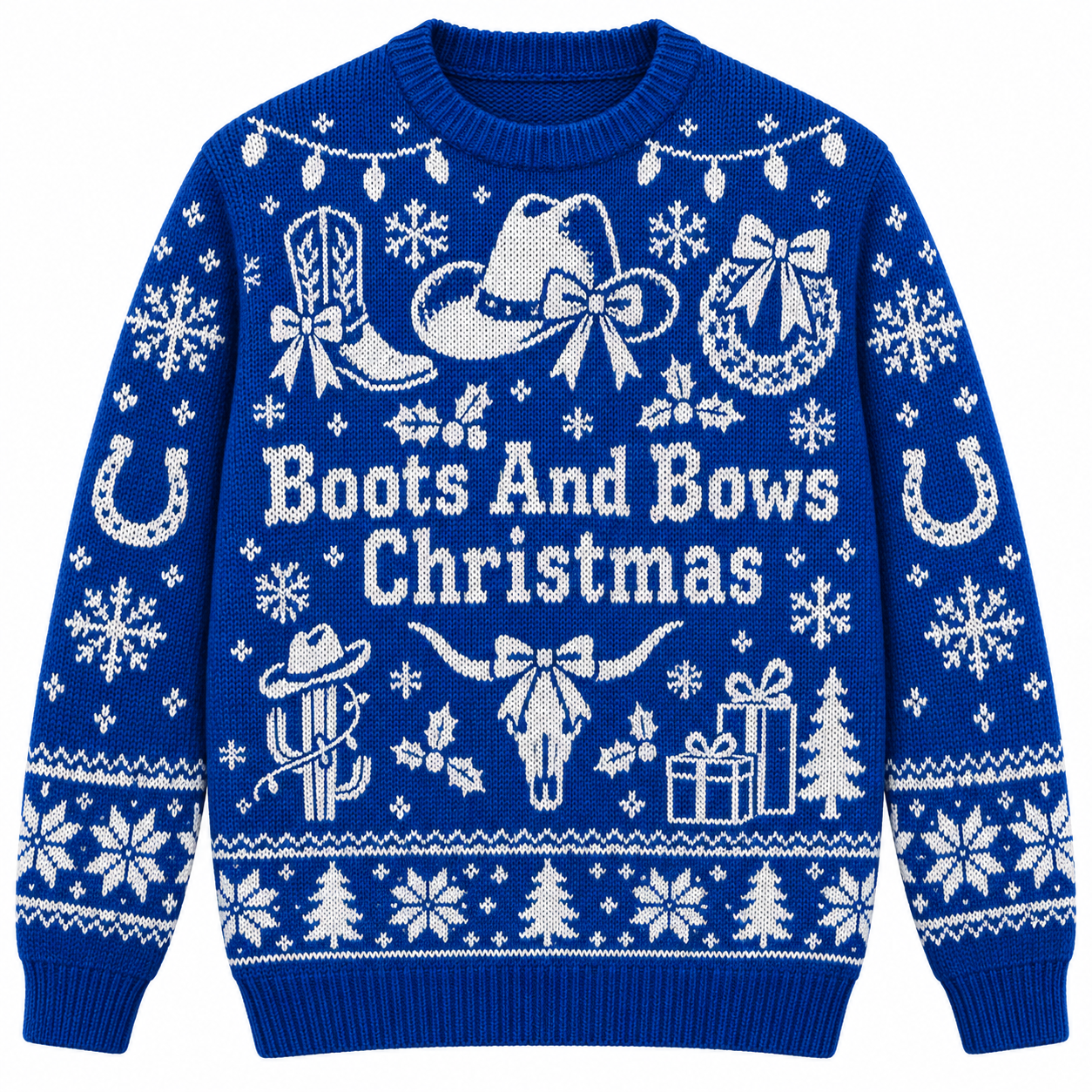 [popular-sweater:PX-19-08:front] Boots And Bows Christmas Ugly Christmas Sweatshirt - Front view
