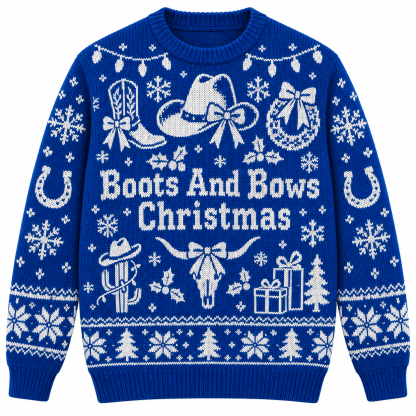 [popular-sweater:PX-19-08:front] Boots And Bows Christmas Ugly Christmas Sweatshirt - Front view