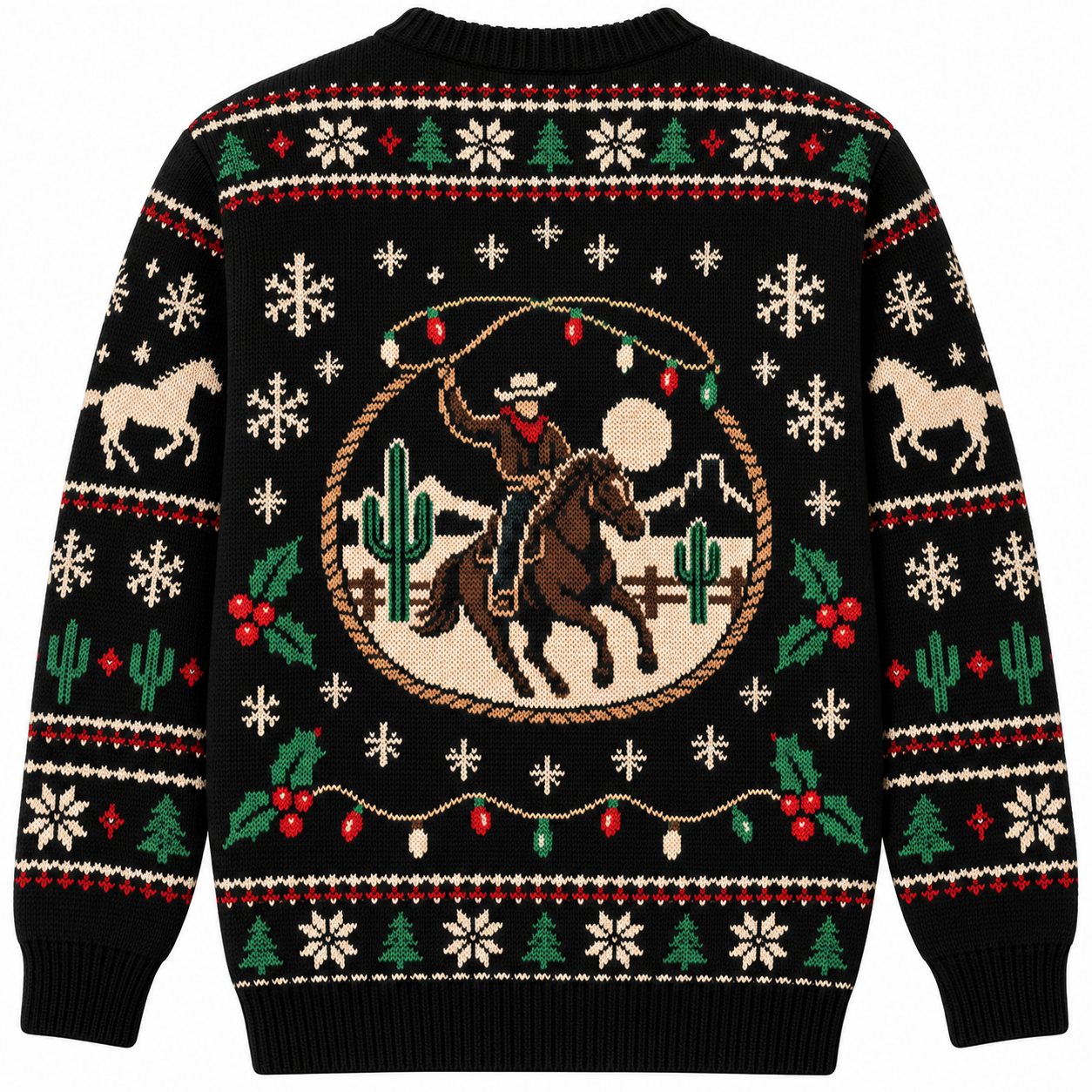 [popular-sweater:PX-19-10:back] Lasso Lights Christmas Ugly Christmas Sweatshirt - Back view