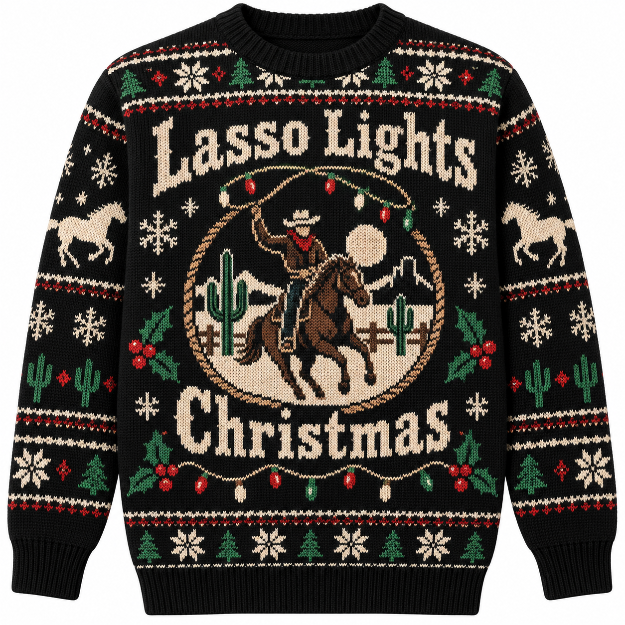 [popular-sweater:PX-19-10:front] Lasso Lights Christmas Ugly Christmas Sweatshirt - Front view