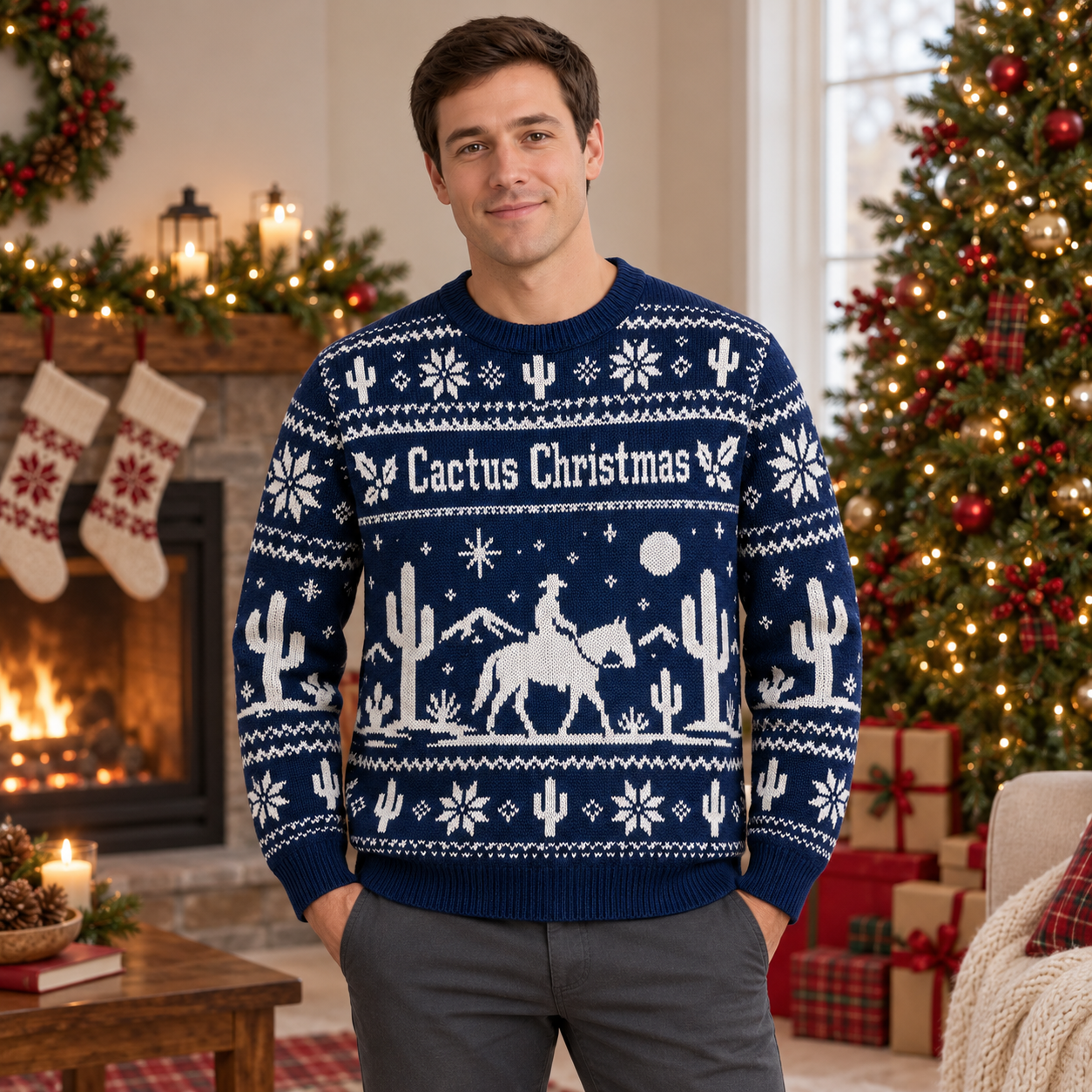 [popular-sweater:PX-19-11:male] Cactus Christmas Ugly Christmas Sweatshirt - Male view