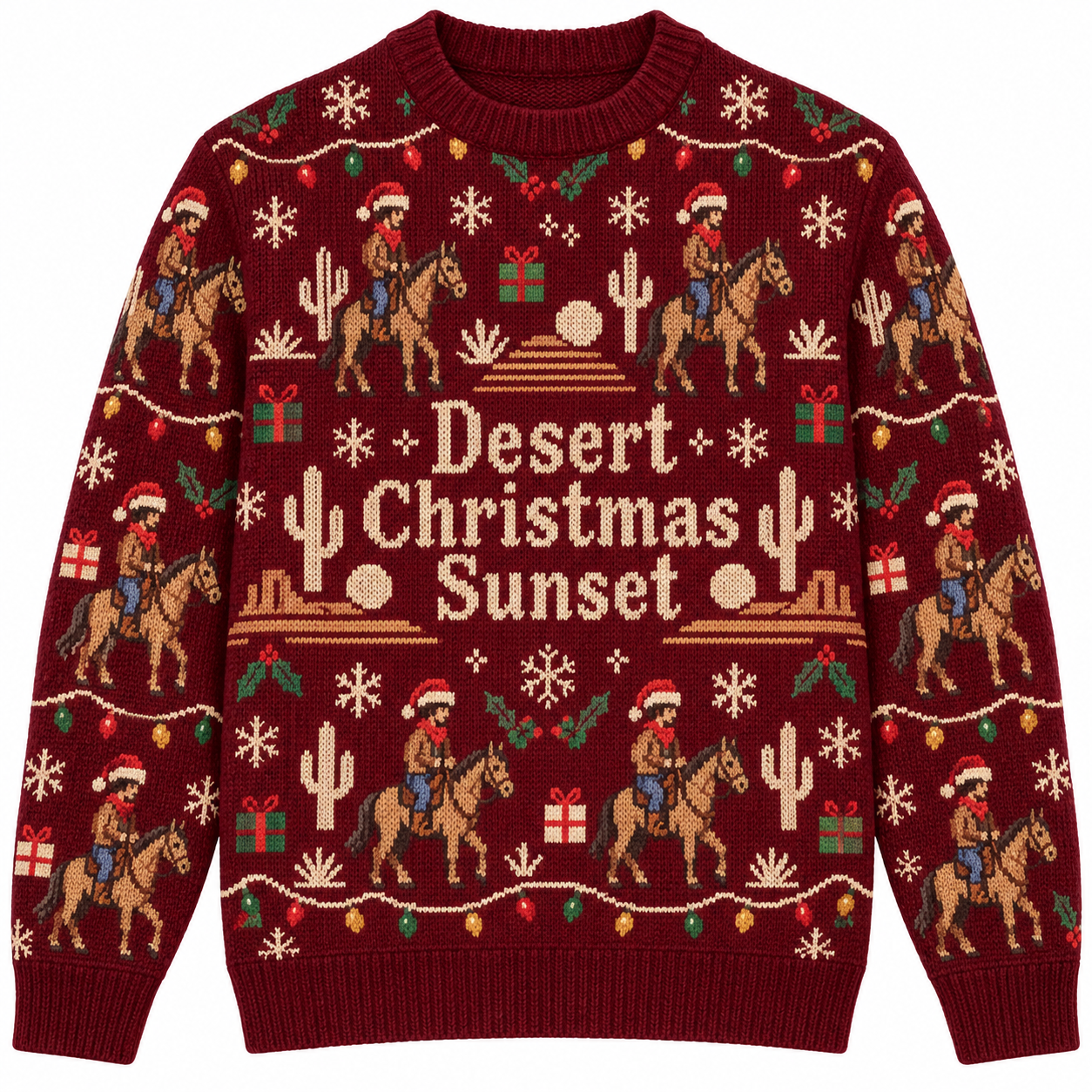 [popular-sweater:PX-19-12:front] Desert Christmas Sunset Ugly Christmas Sweatshirt - Front view