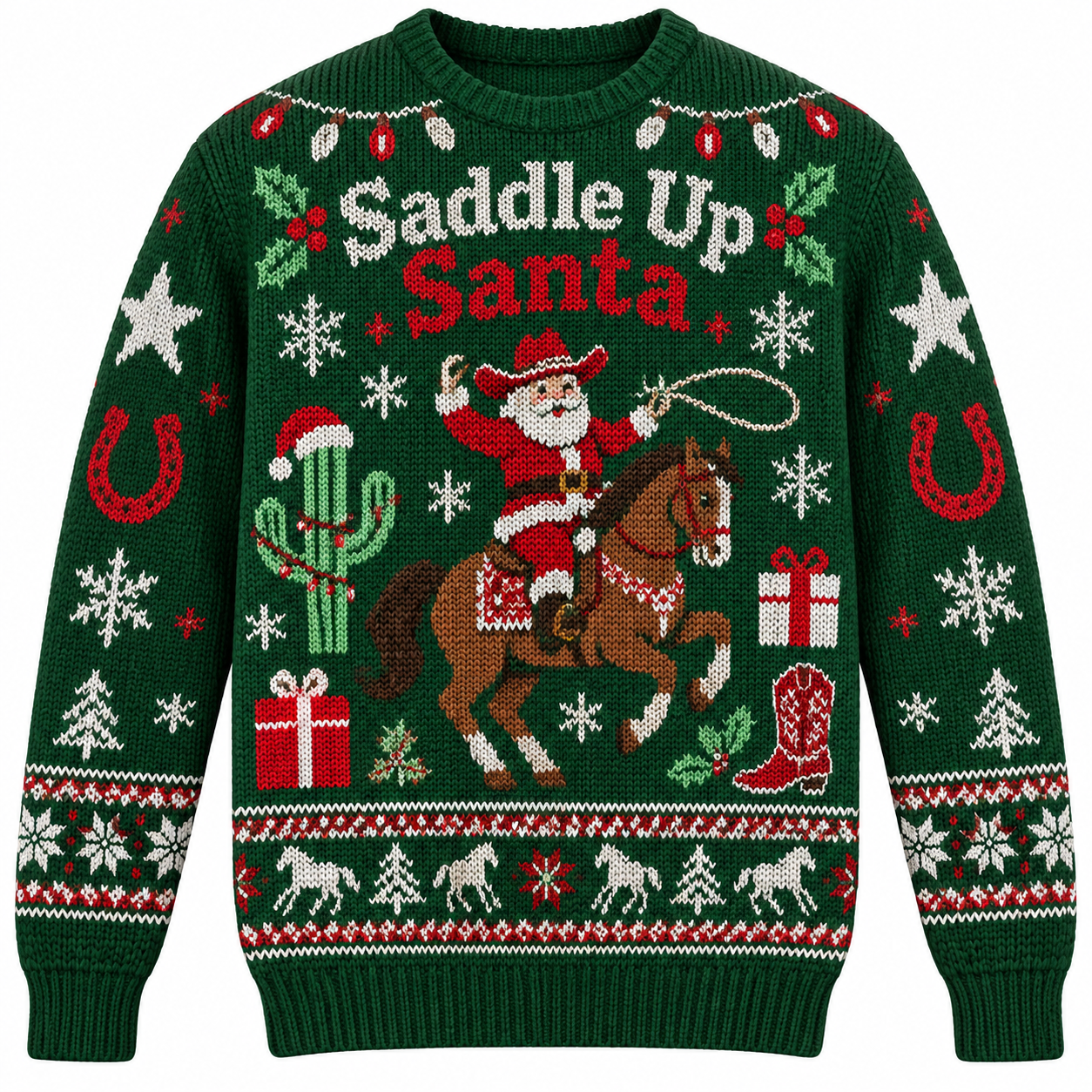 [popular-sweater:PX-19-13:front] Saddle Up Santa Ugly Christmas Sweatshirt - Front view