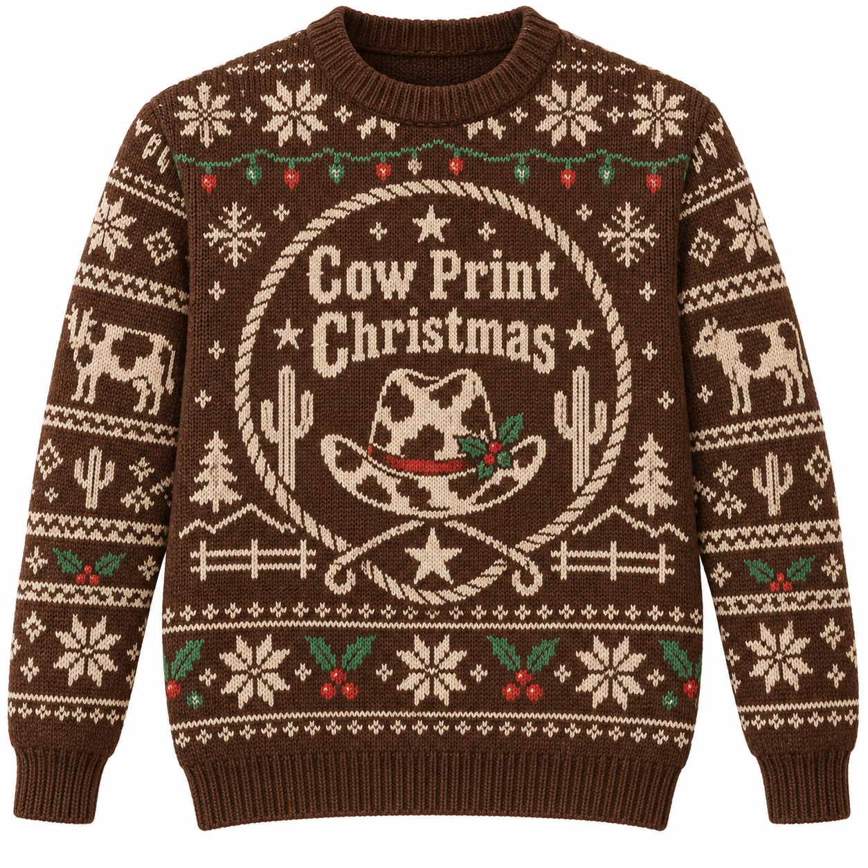 [popular-sweater:PX-19-15:front] Cow Print Christmas Ugly Christmas Sweatshirt - Front view