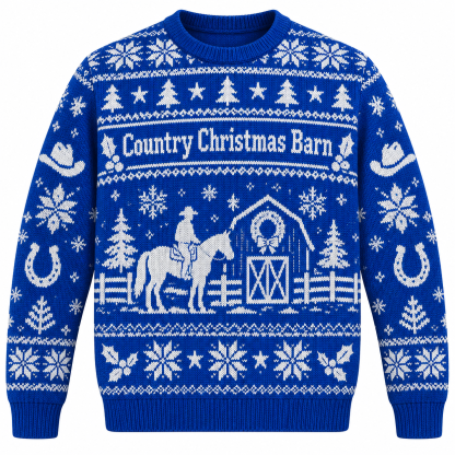 [popular-sweater:PX-19-16:front] Country Christmas Barn Ugly Christmas Sweatshirt - Front view