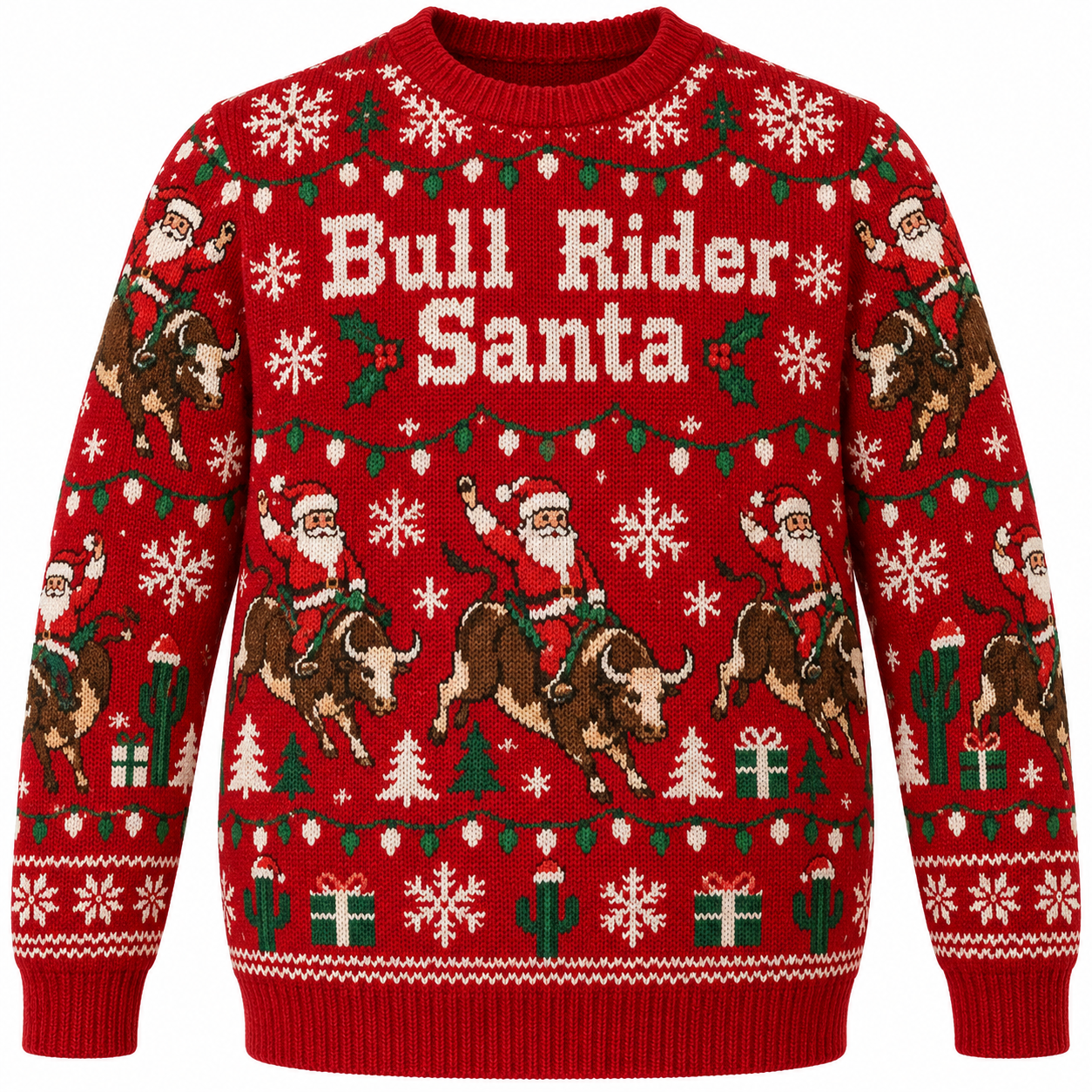 [popular-sweater:PX-19-17:front] Bull Rider Santa Ugly Christmas Sweatshirt - Front view