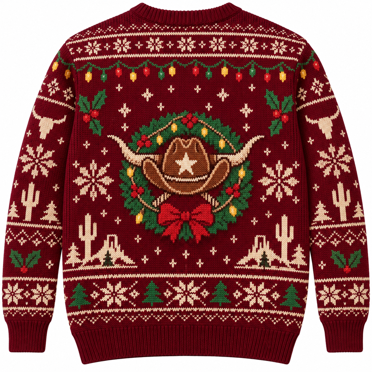 [popular-sweater:PX-19-20:back] Wild West Wreath Ugly Christmas Sweatshirt - Back view