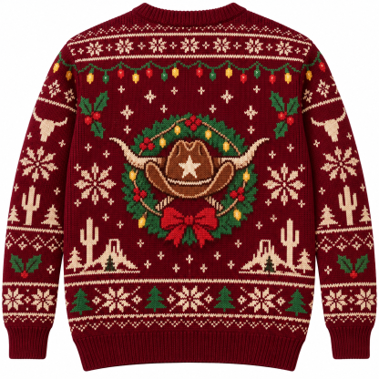[popular-sweater:PX-19-20:back] Wild West Wreath Ugly Christmas Sweatshirt - Back view
