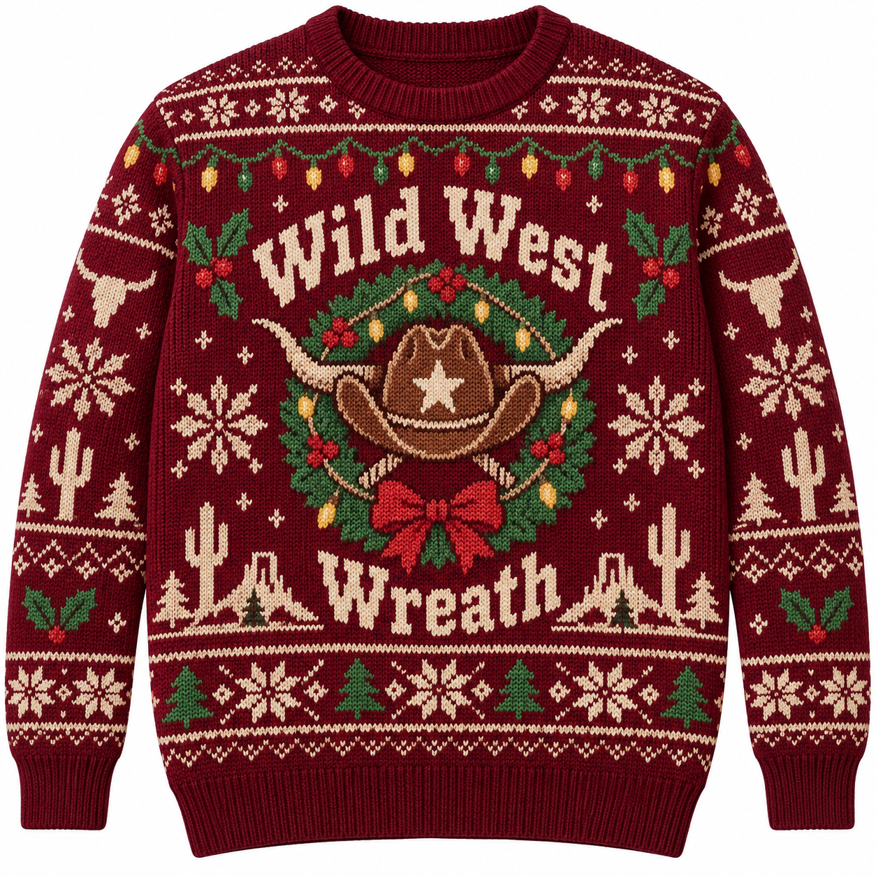 [popular-sweater:PX-19-20:front] Wild West Wreath Ugly Christmas Sweatshirt - Front view