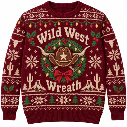 [popular-sweater:PX-19-20:front] Wild West Wreath Ugly Christmas Sweatshirt - Front view