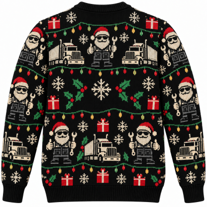 [popular-sweater:PX-20-02:back] Trucker Santa Ugly Christmas Sweatshirt - Back view