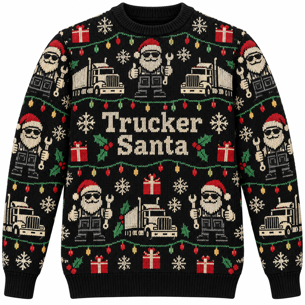 [popular-sweater:PX-20-02:front] Trucker Santa Ugly Christmas Sweatshirt - Front view