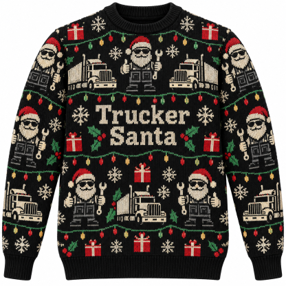 [popular-sweater:PX-20-02:front] Trucker Santa Ugly Christmas Sweatshirt - Front view