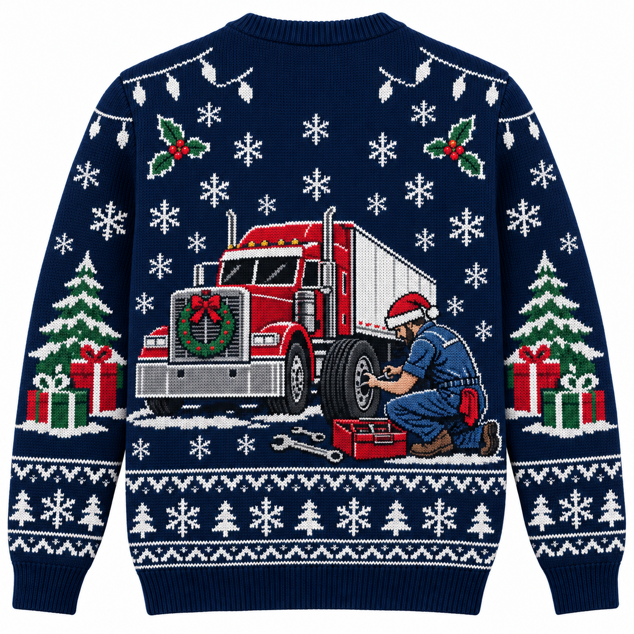 [popular-sweater:PX-20-03:back] 18 Wheels Of Christmas Ugly Christmas Sweatshirt - Back view