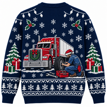 [popular-sweater:PX-20-03:back] 18 Wheels Of Christmas Ugly Christmas Sweatshirt - Back view