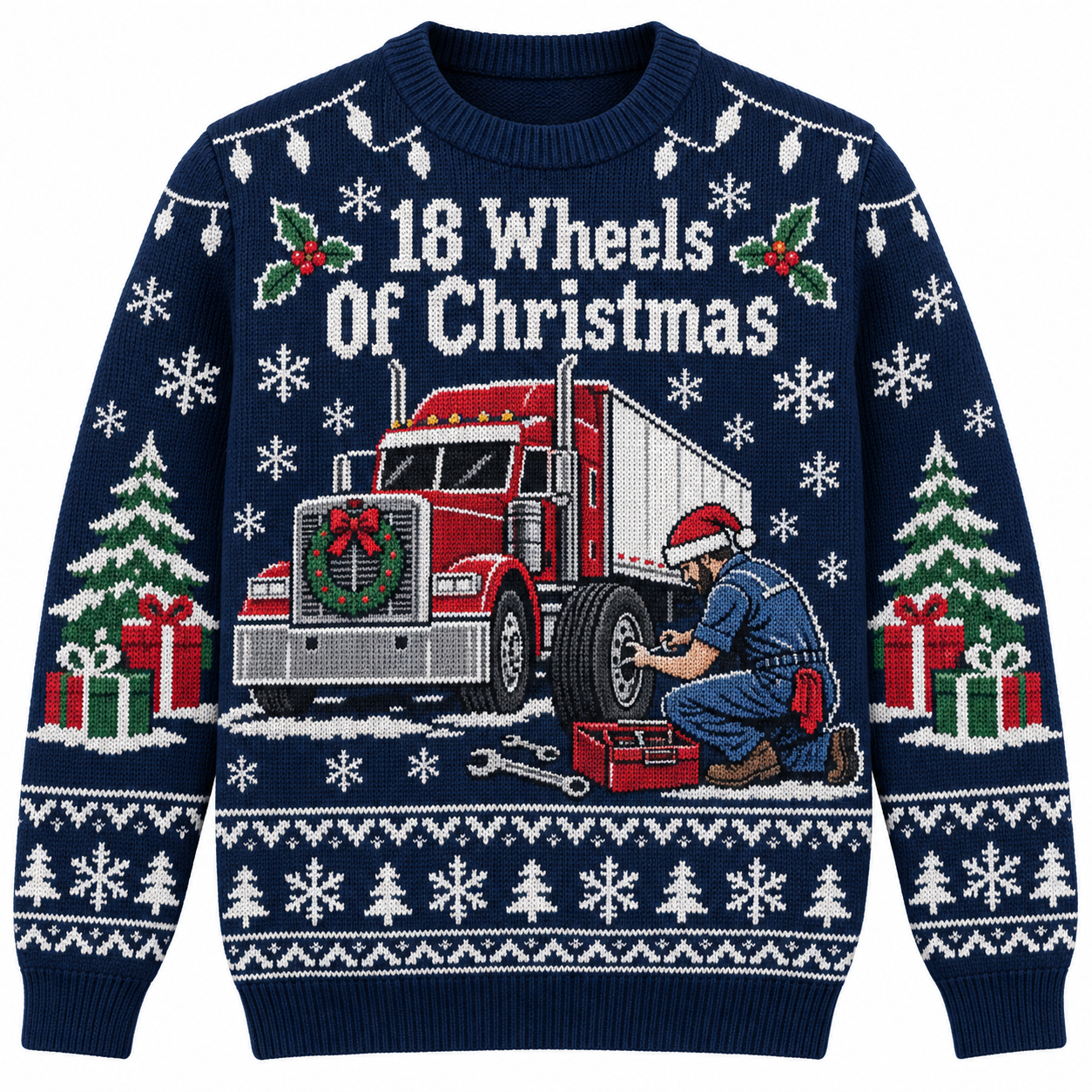 [popular-sweater:PX-20-03:front] 18 Wheels Of Christmas Ugly Christmas Sweatshirt - Front view