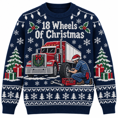 [popular-sweater:PX-20-03:front] 18 Wheels Of Christmas Ugly Christmas Sweatshirt - Front view
