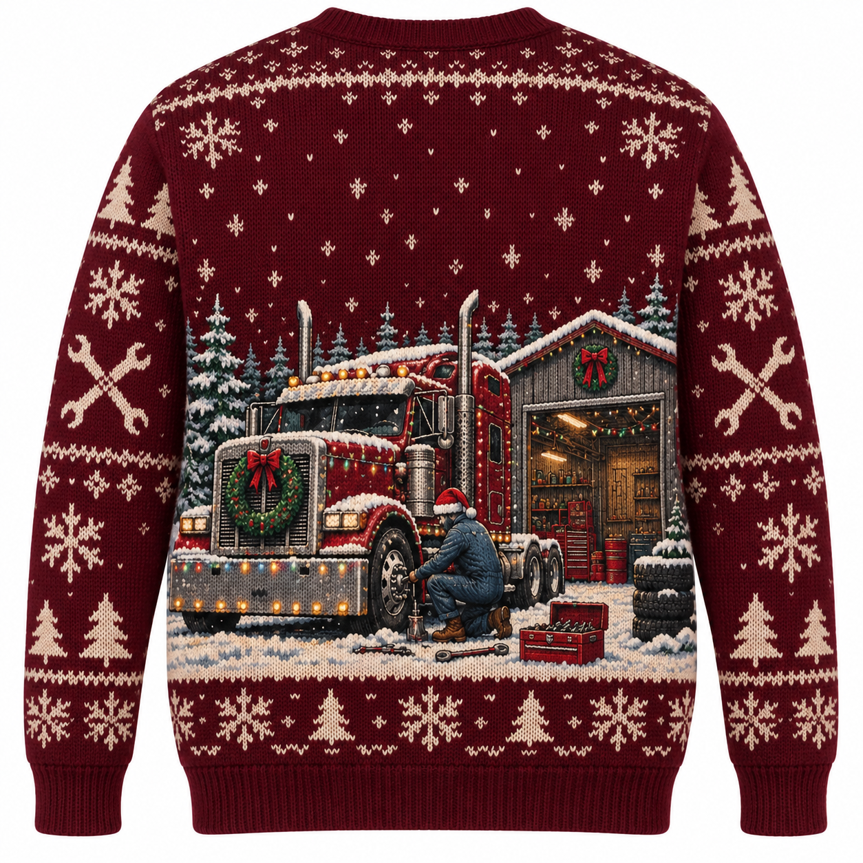 [popular-sweater:PX-20-04:back] Wrench Christmas Mechanic Ugly Christmas Sweatshirt - Back view