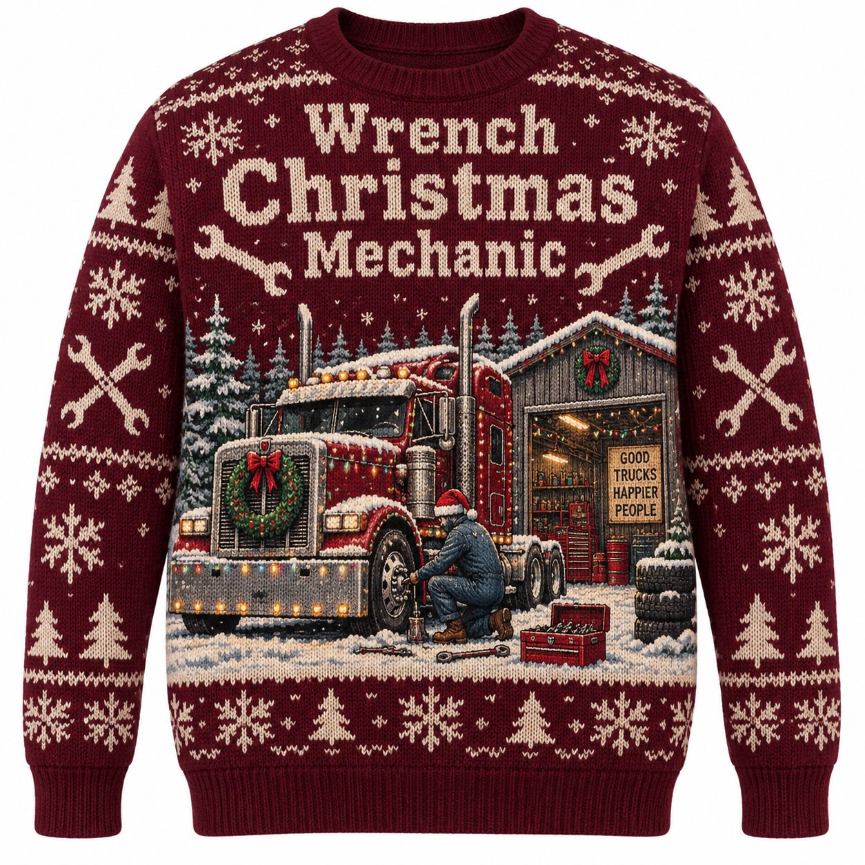 [popular-sweater:PX-20-04:front] Wrench Christmas Mechanic Ugly Christmas Sweatshirt - Front view