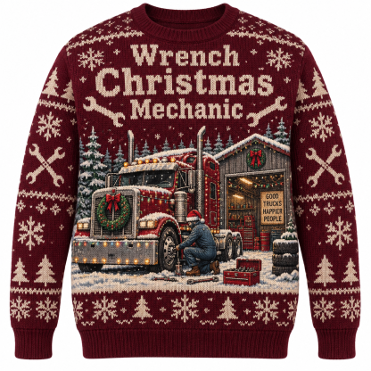 [popular-sweater:PX-20-04:front] Wrench Christmas Mechanic Ugly Christmas Sweatshirt - Front view